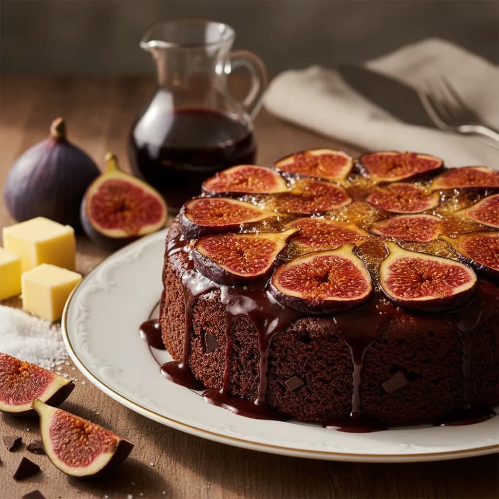 Bolo Invertido de Figos, Chocolate e Vinho do Porto