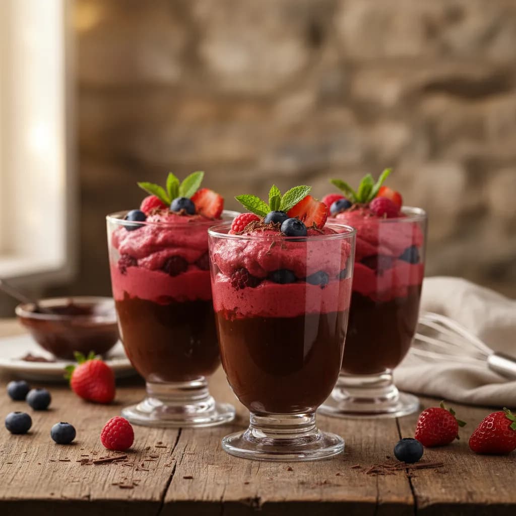 Copos de Chocolate com Mousse de Frutos Vermelhos