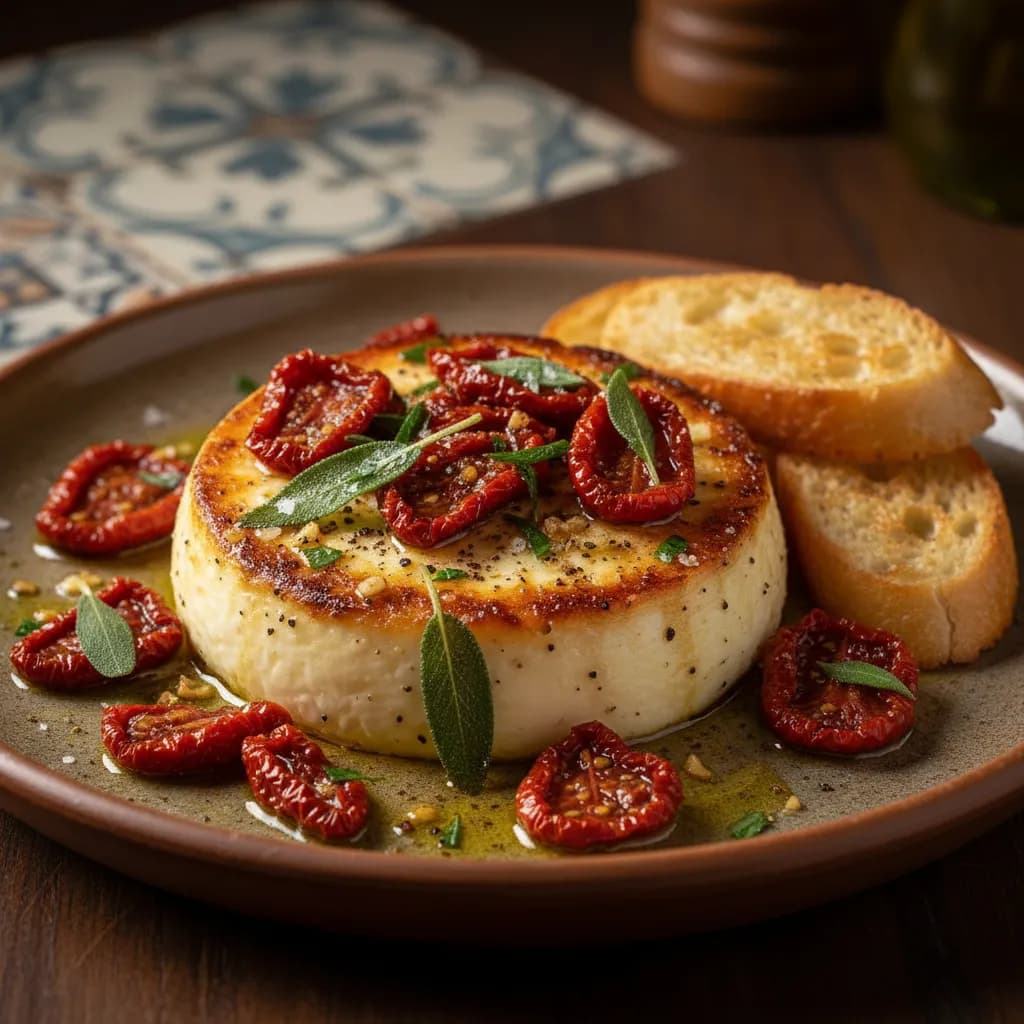 Requeijão Assado com Tomate Seco e Sálvia