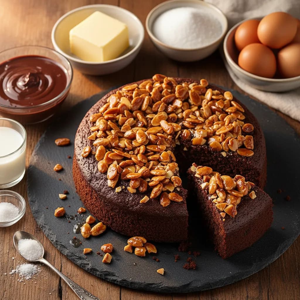 Bolo de Chocolate com Amêndoas Caramelizadas