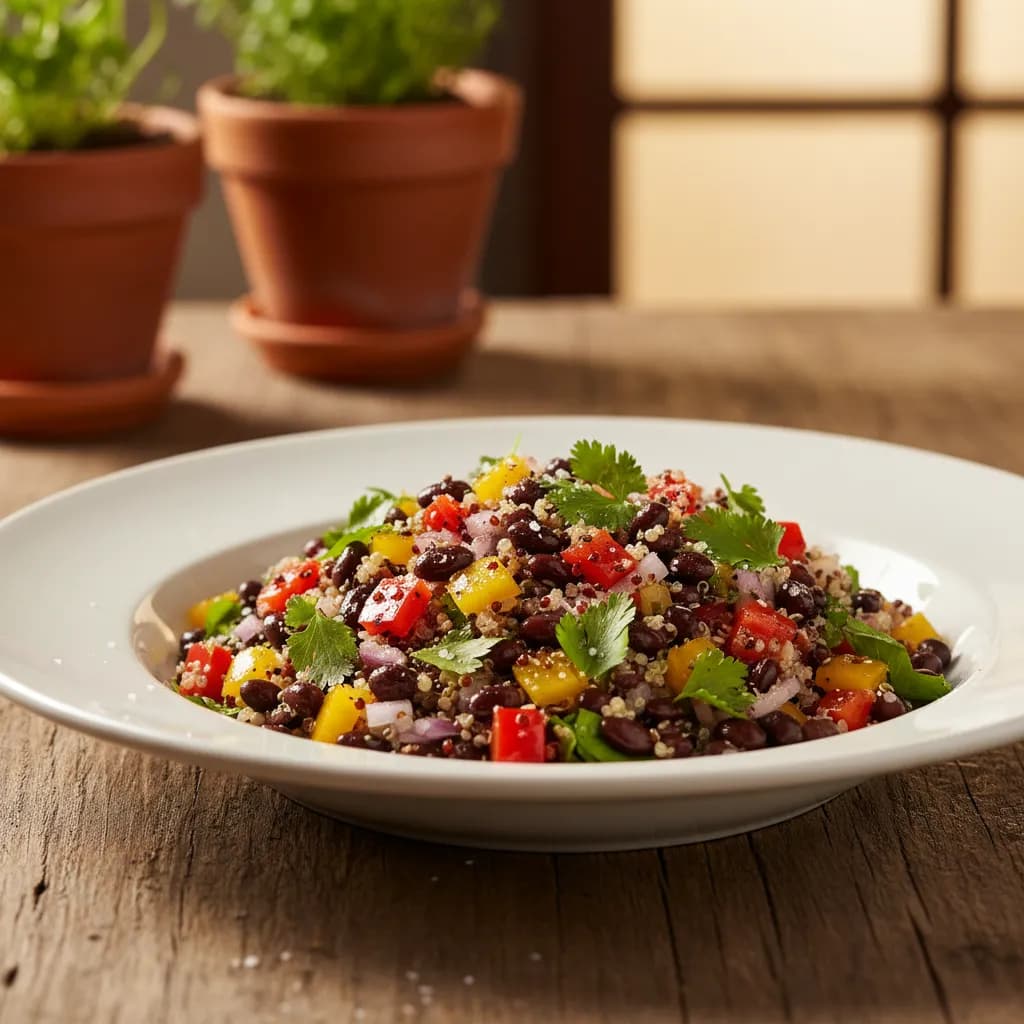 Salada de Quinoa com Feijão Preto e Ervas Frescas