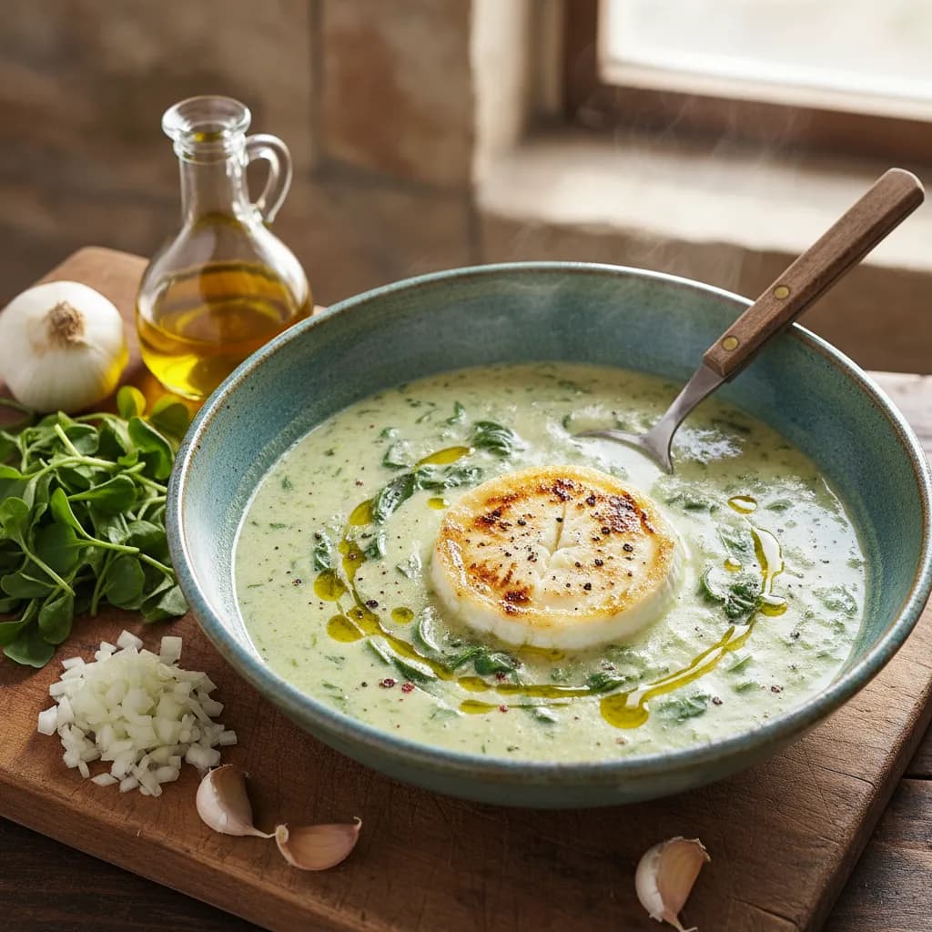 Sopa de Beldroegas com Queijo de Cabra