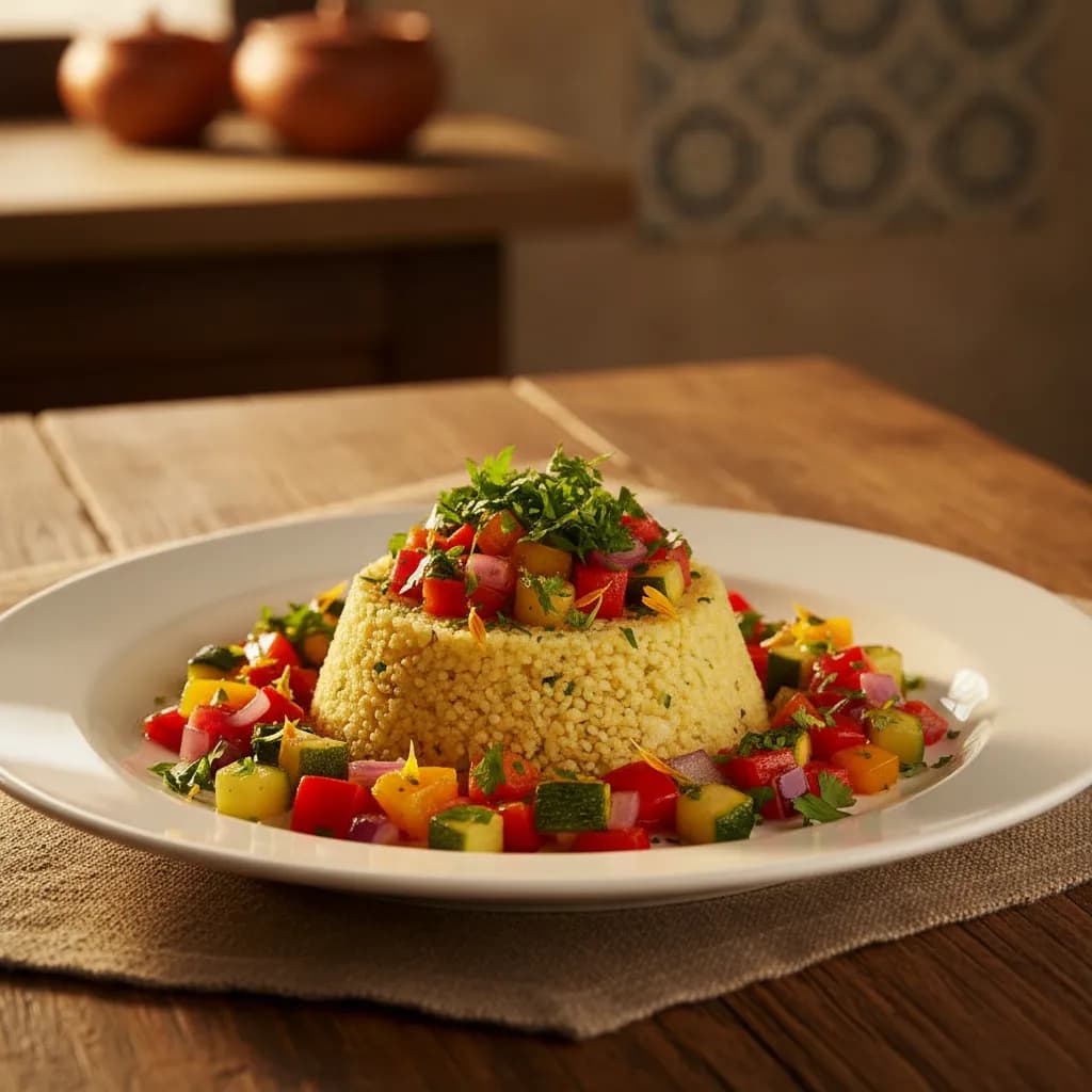 Cuscuz Marroquino com Legumes Salteados e Ervas Frescas