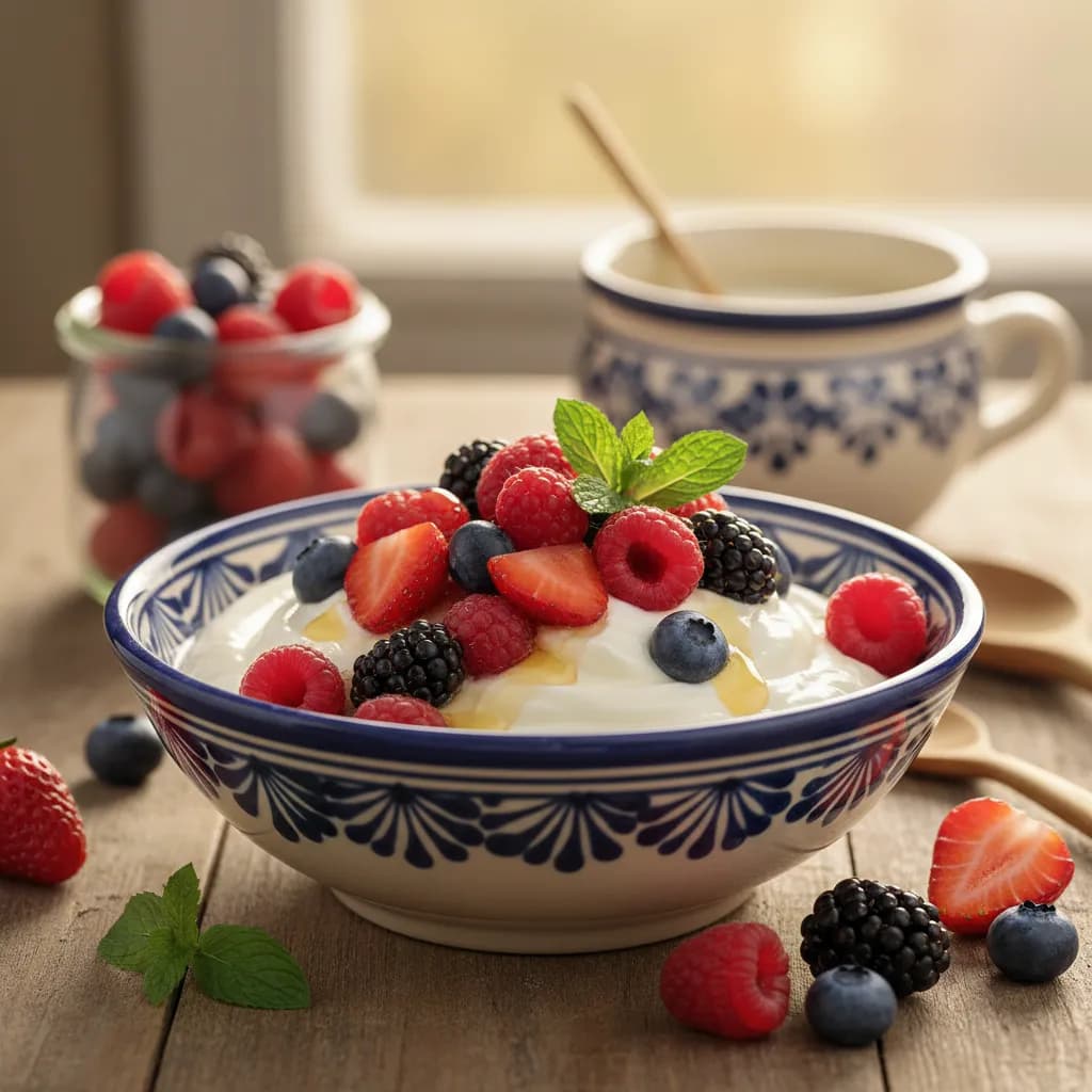 Iogurte Grego Caseiro com Frutos Vermelhos Frescos